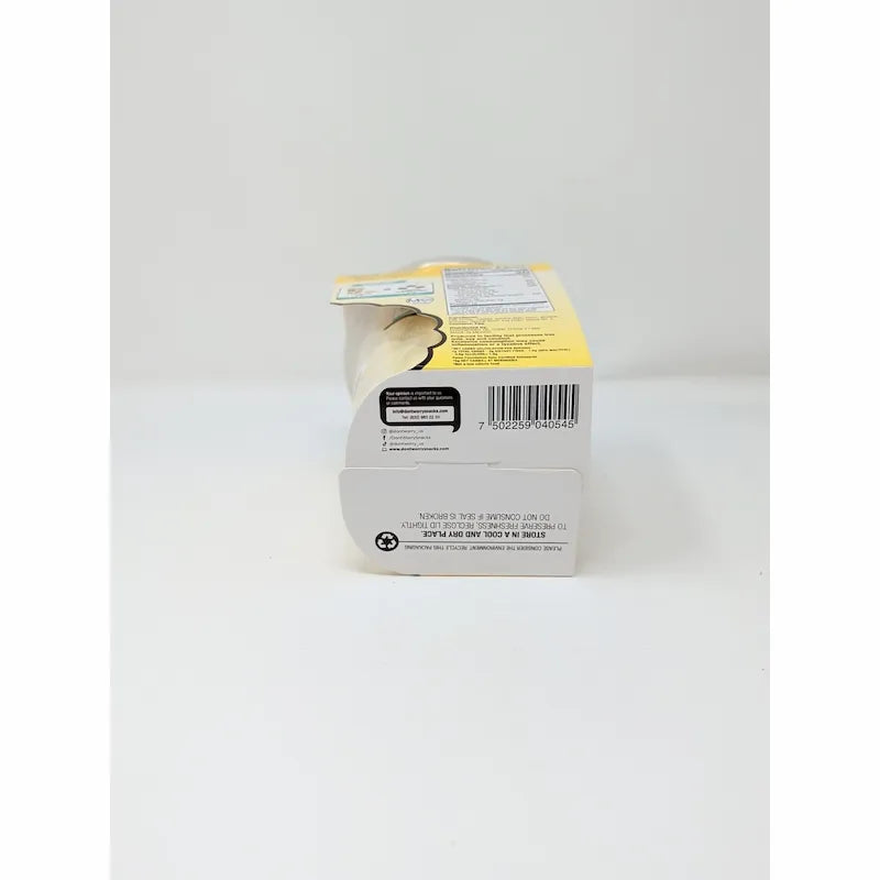 Bottom view of packaging of vanilla meringues with 'don'tworry' branding on a white background