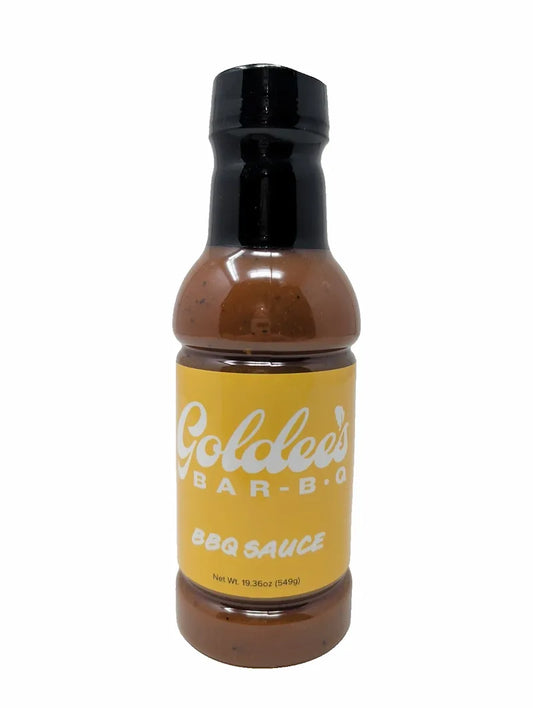 Front view of bottle of Goldie's Bar-B-Q Sauce on a white background