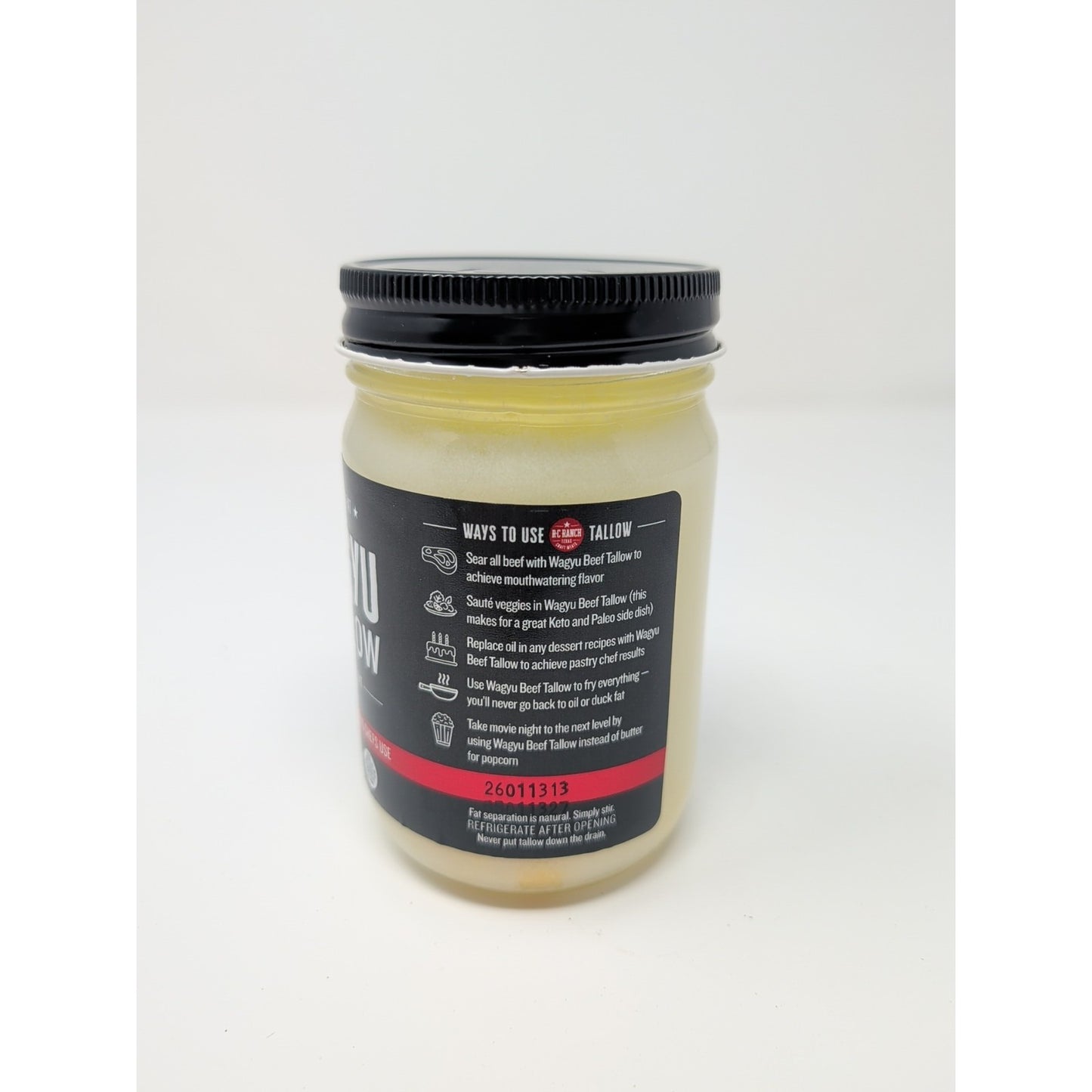 R-C Ranch Wagyu Beef Tallow Rendered Wagyu Beef Fat 11 Ounce Glass Jar