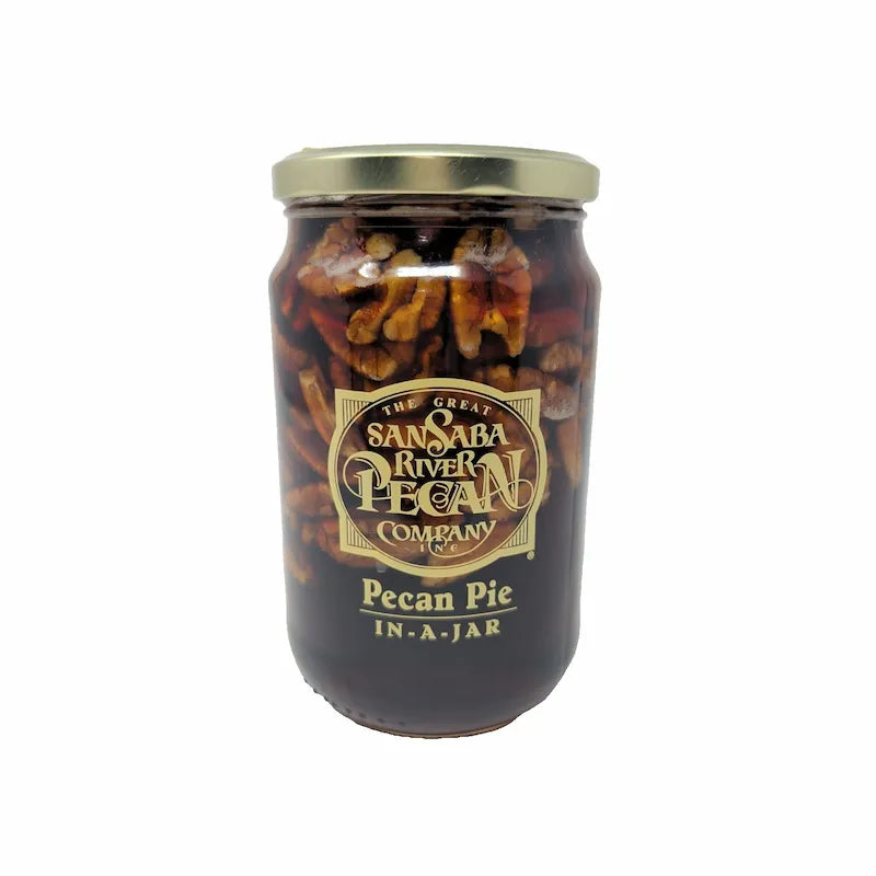 Front view of The Great San Saba River Pecan Company Pie In A Jar on white background