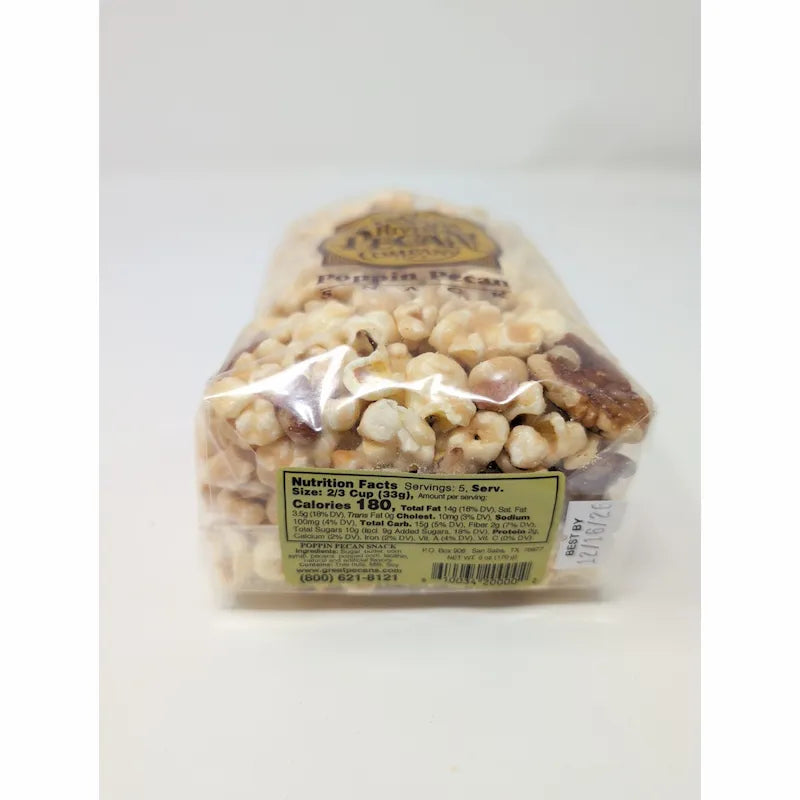 bottom view of bag of Poppin Pecan Snack on white background