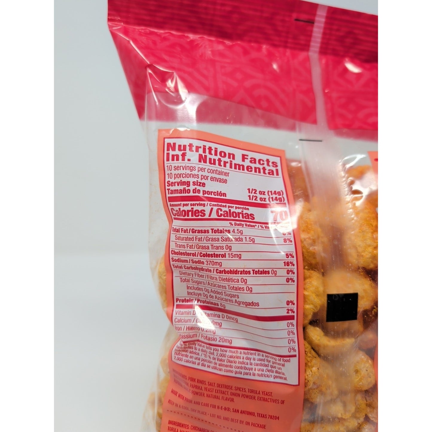 HEB Chicharrones Pork Rinds Hot & Spicy Flavor 5 Ounce Bag
