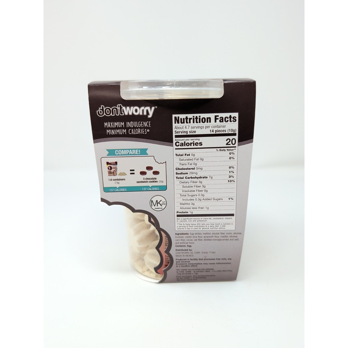 don'tworry Meringues Cookies & Cream Flavor 1.7 Ounce Plastic Container