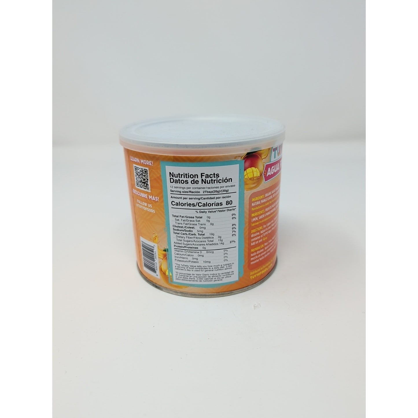 Tuyyo Agua Fresca Powder Mango Flavor 8.5 Ounce Canister