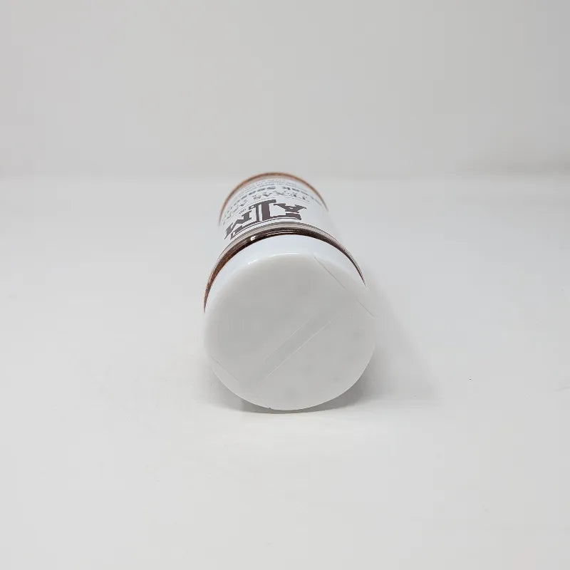 Top view of a clear plastic bottle of Texas A&M University Steak Seasoning with a white cap and white label, containing brown seasoning powder, on a white background.