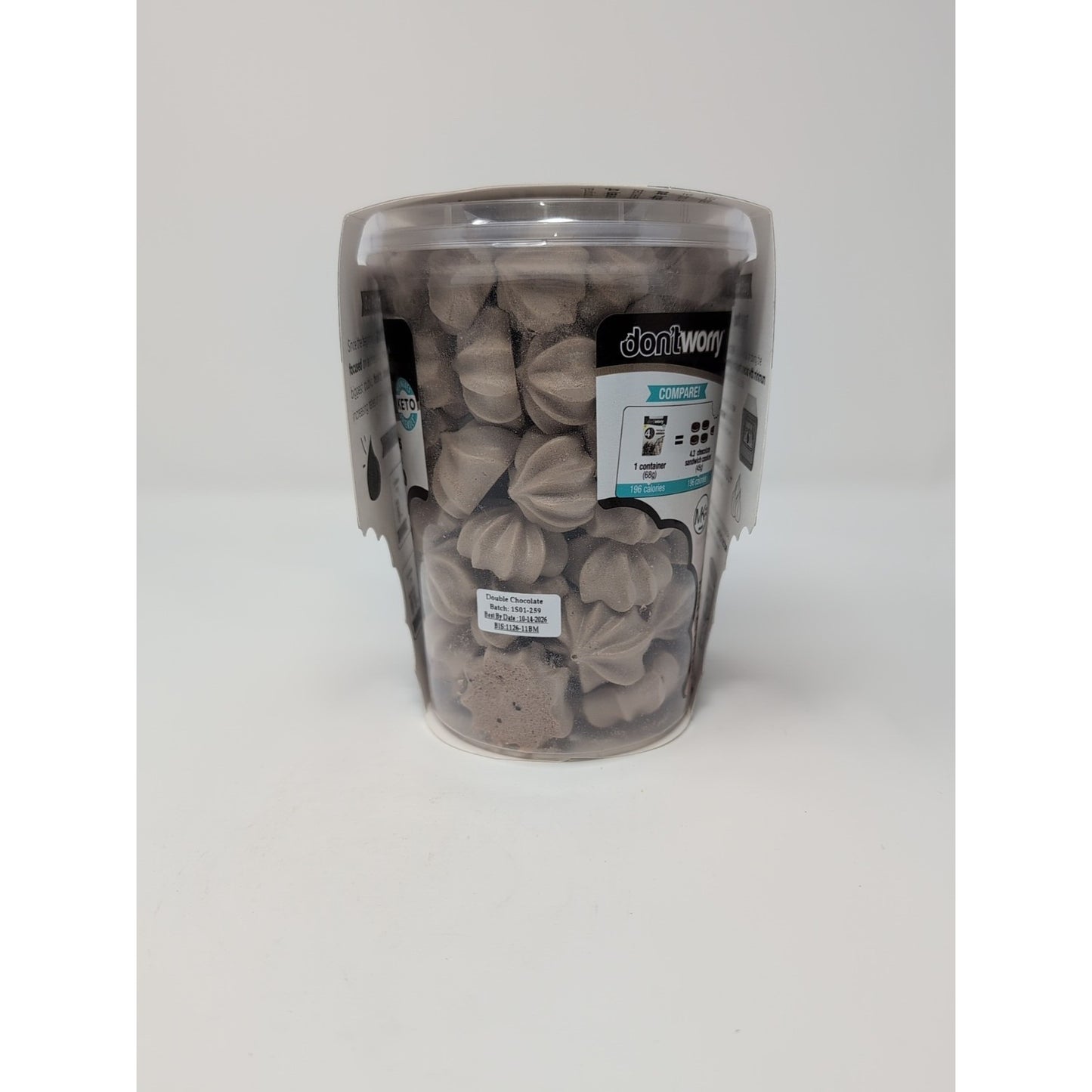 don'tworry Meringues Double Chocolate Flavored 2.4 Ounce Plastic Container