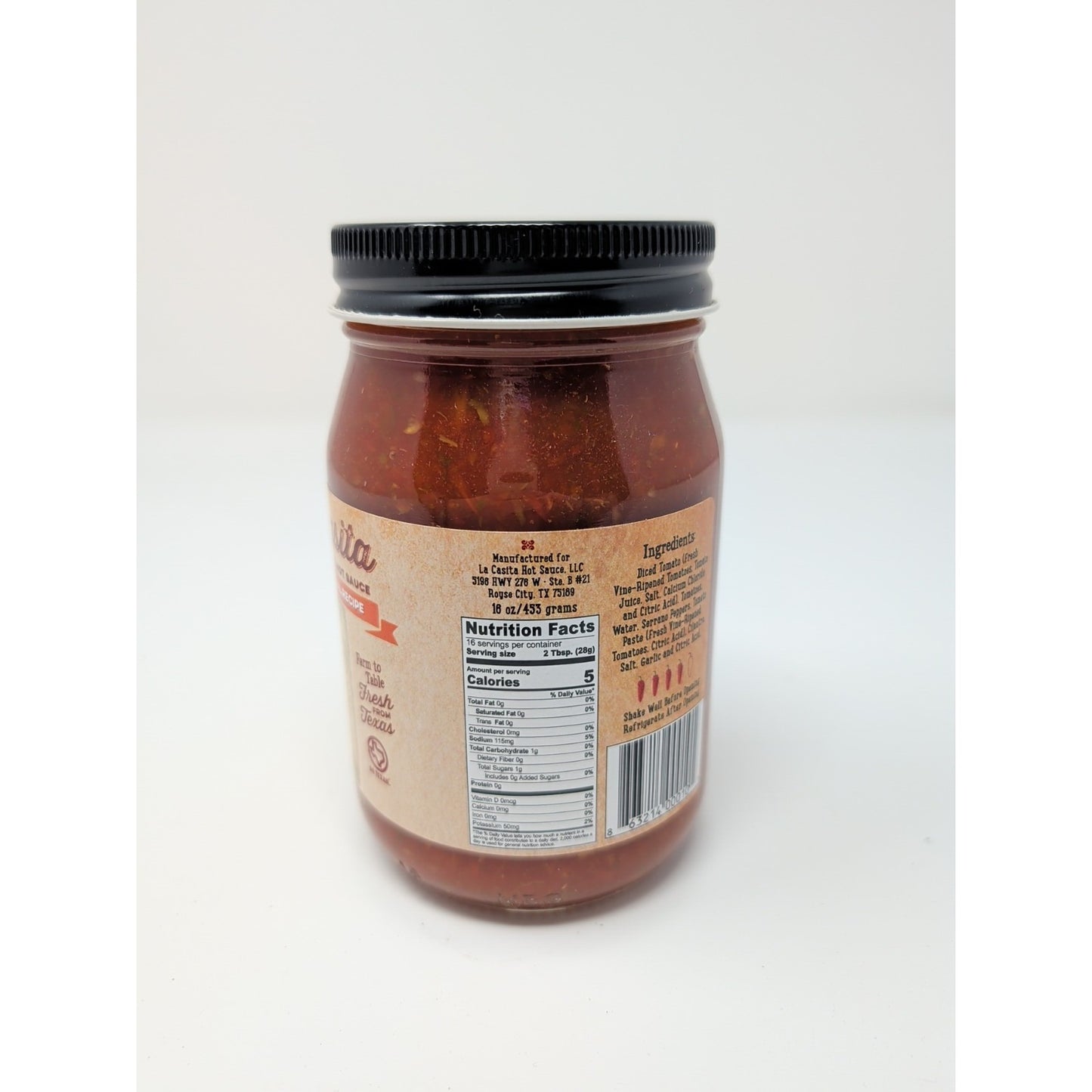 La Casita Medium Original Recipe Salsa Hot Sauce 16 Ounce Glass Jar