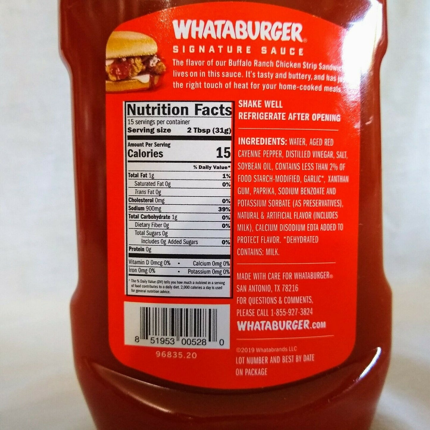 Whataburger Buffalo Sauce 16.5 Oz. Squeeze Bottle