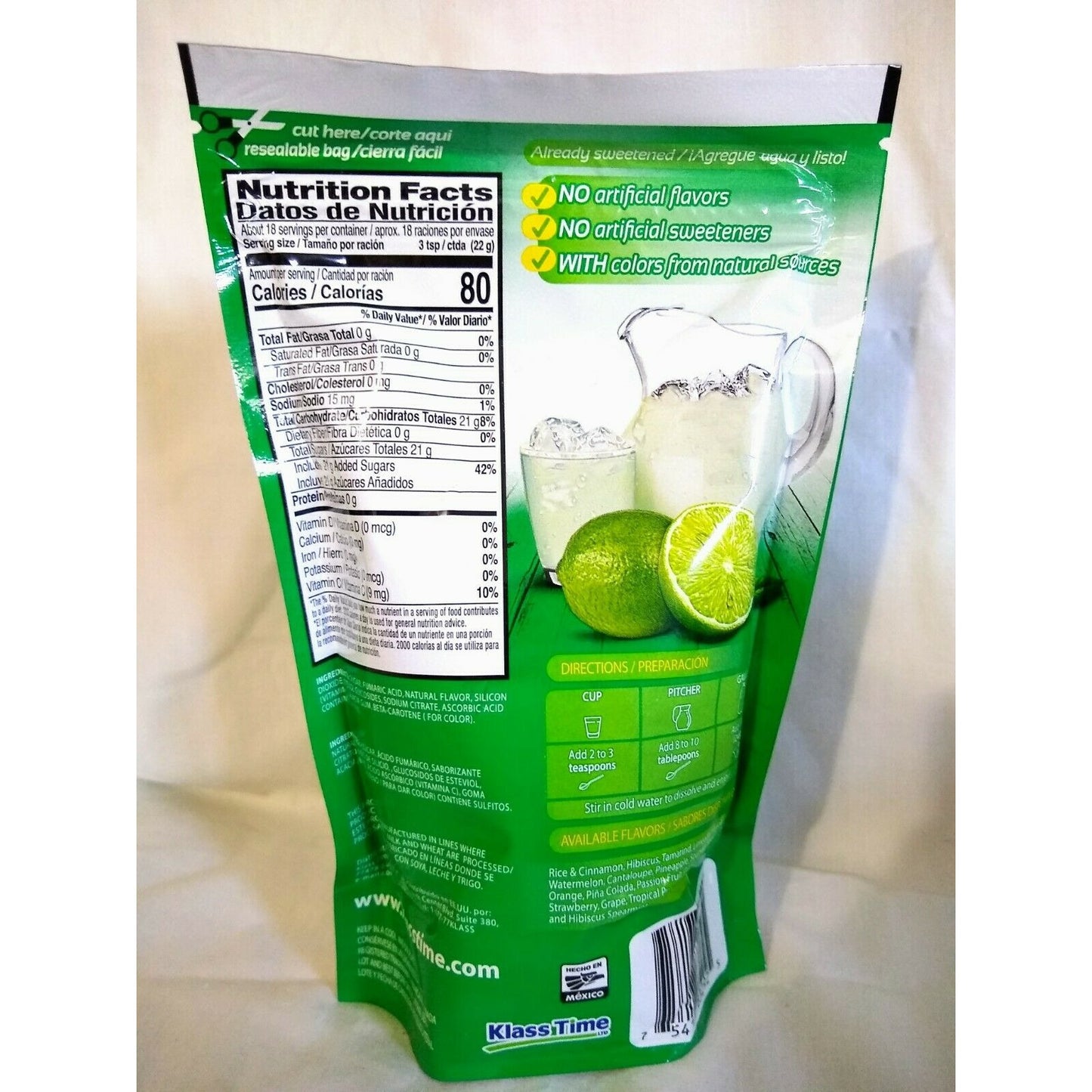 Klass Lime (Limón) Powdered Drink Mix 14.1 Oz Package