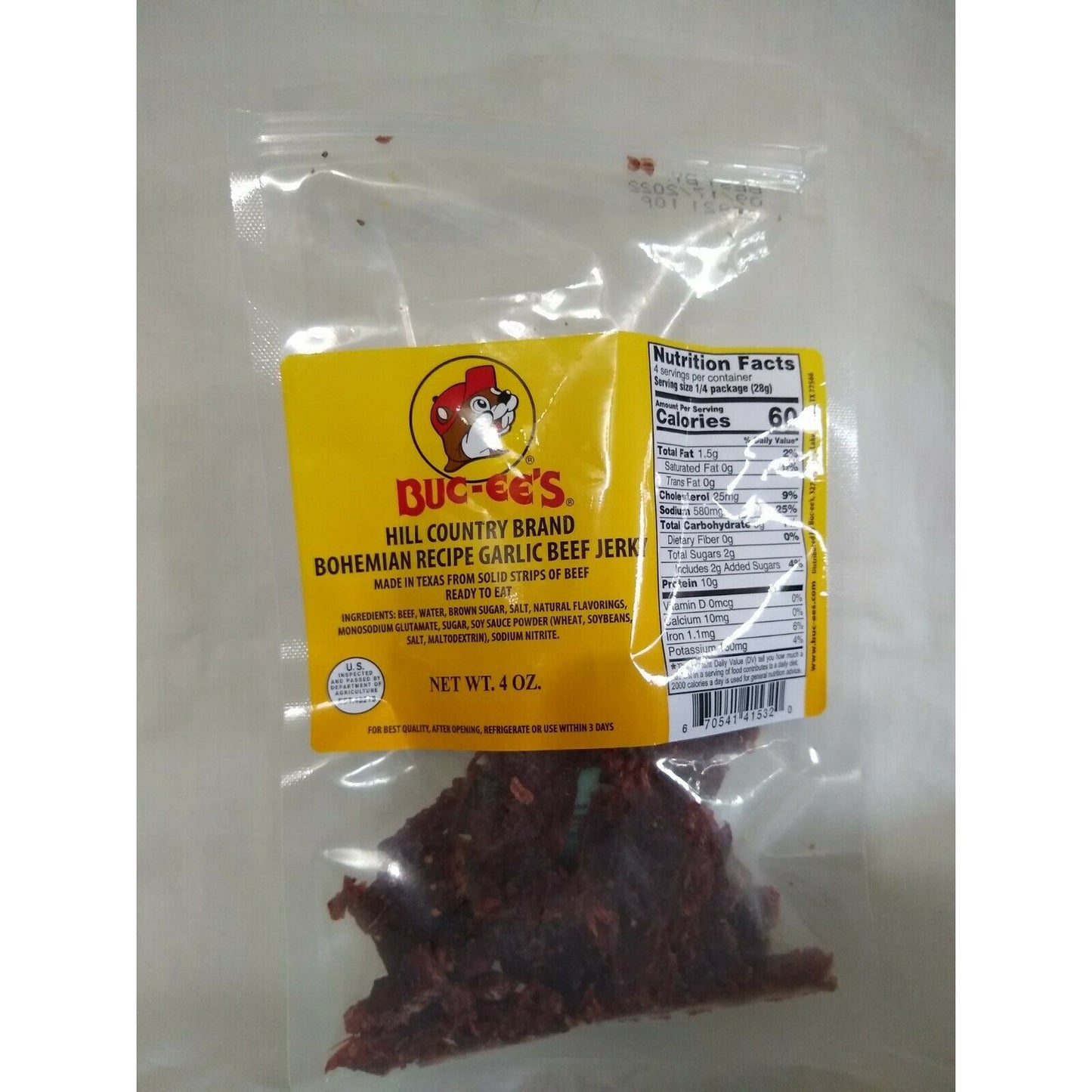 Buc-ee's Hill Country Brand Bohemian Recipe Garlic Beef Jerky 4 Ounce Bag