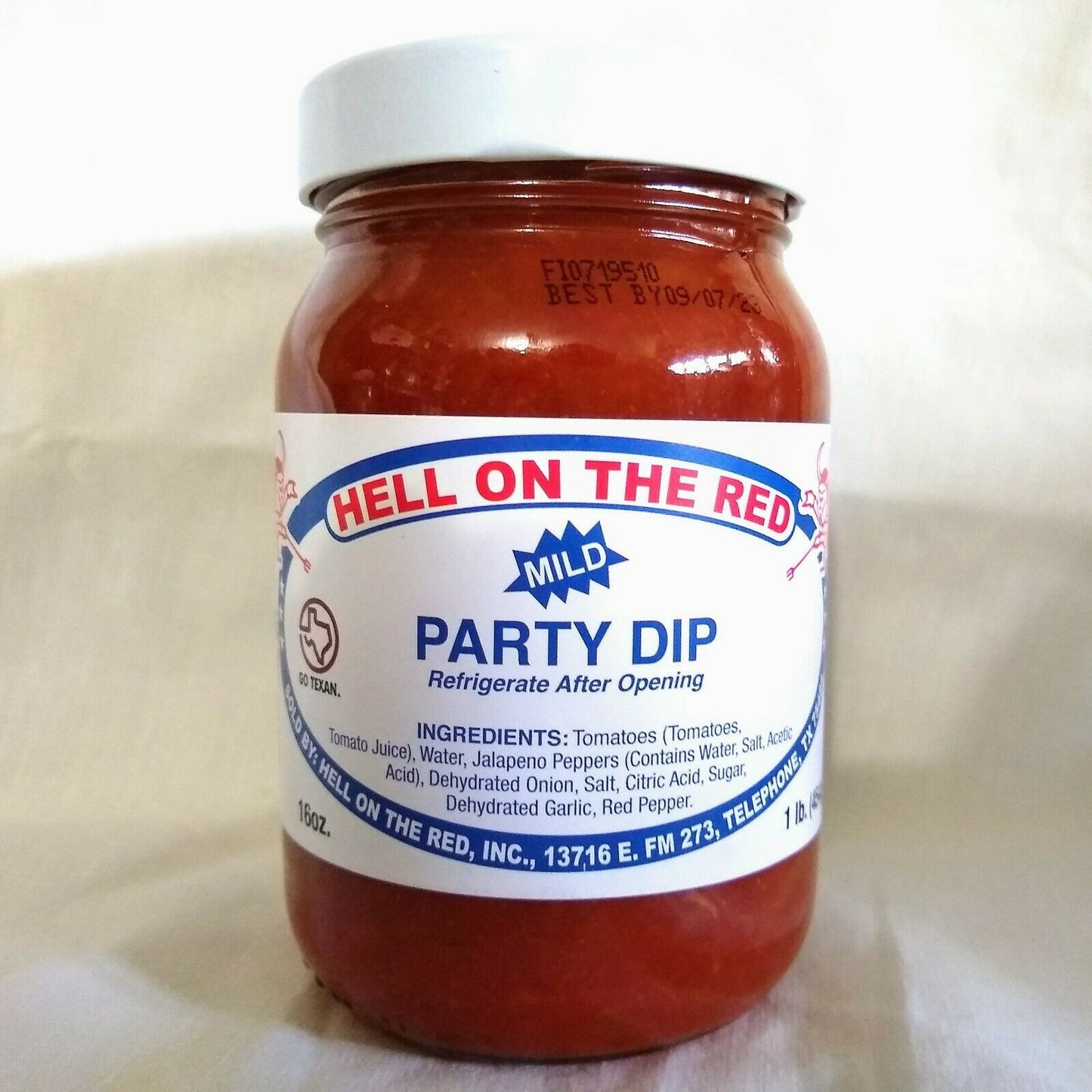 Hell On The Red Mild Party Dip Salsa 16 Oz Glass Jar