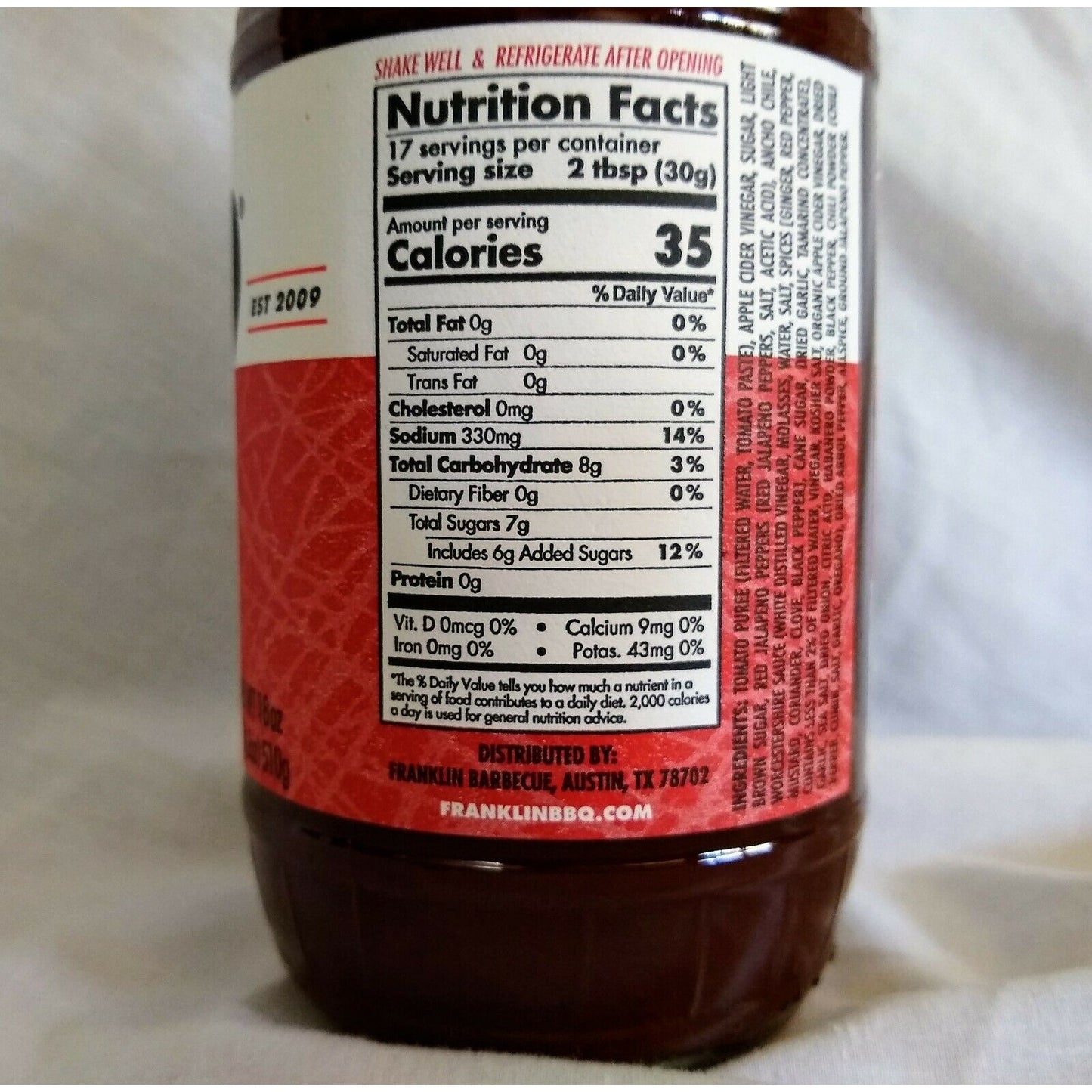 Franklin Barbecue Spicy BBQ Sauce 18 Oz. Glass Bottle