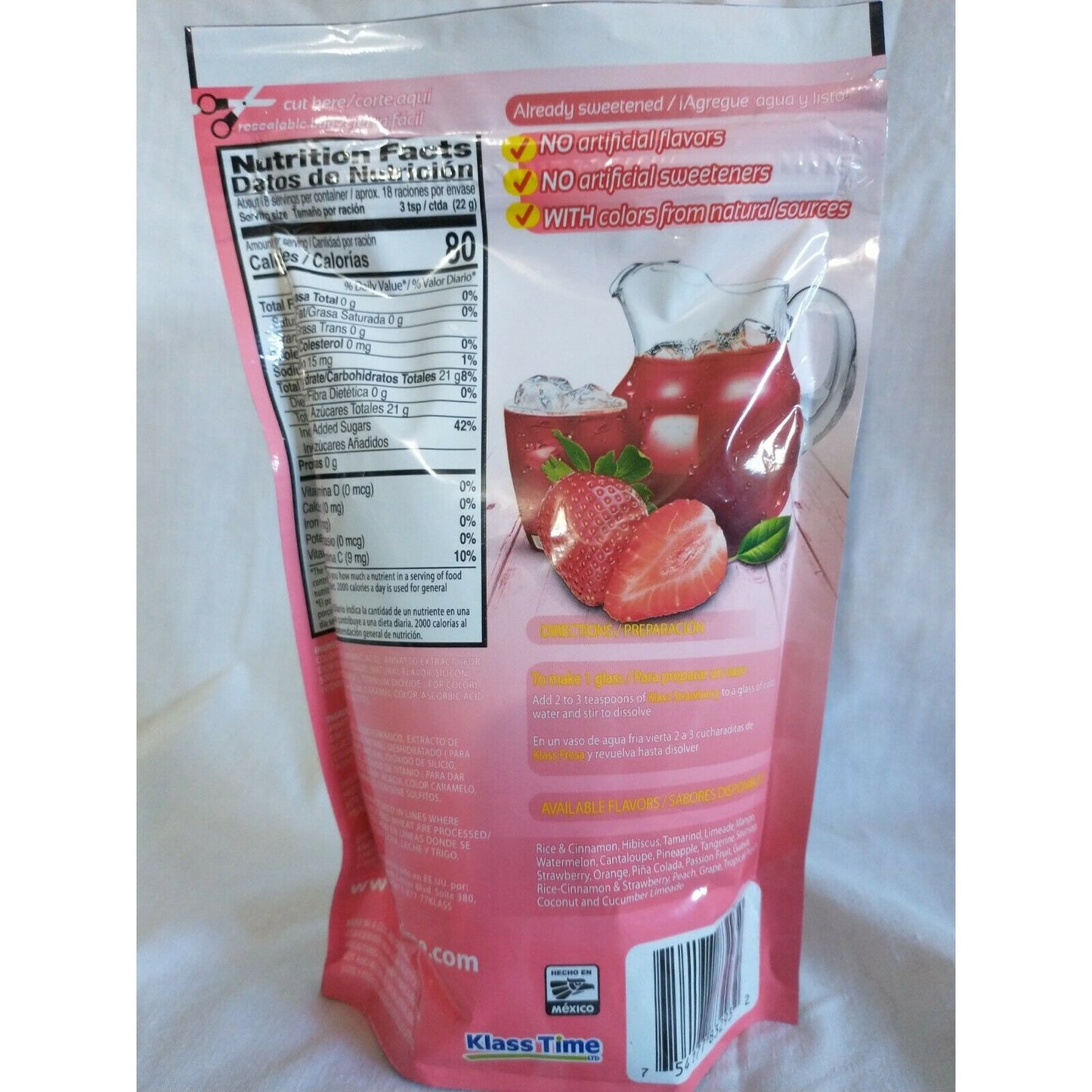 Klass Aguas Frescas Strawberry (Fresa) Drink Mix 14.1 Oz Package