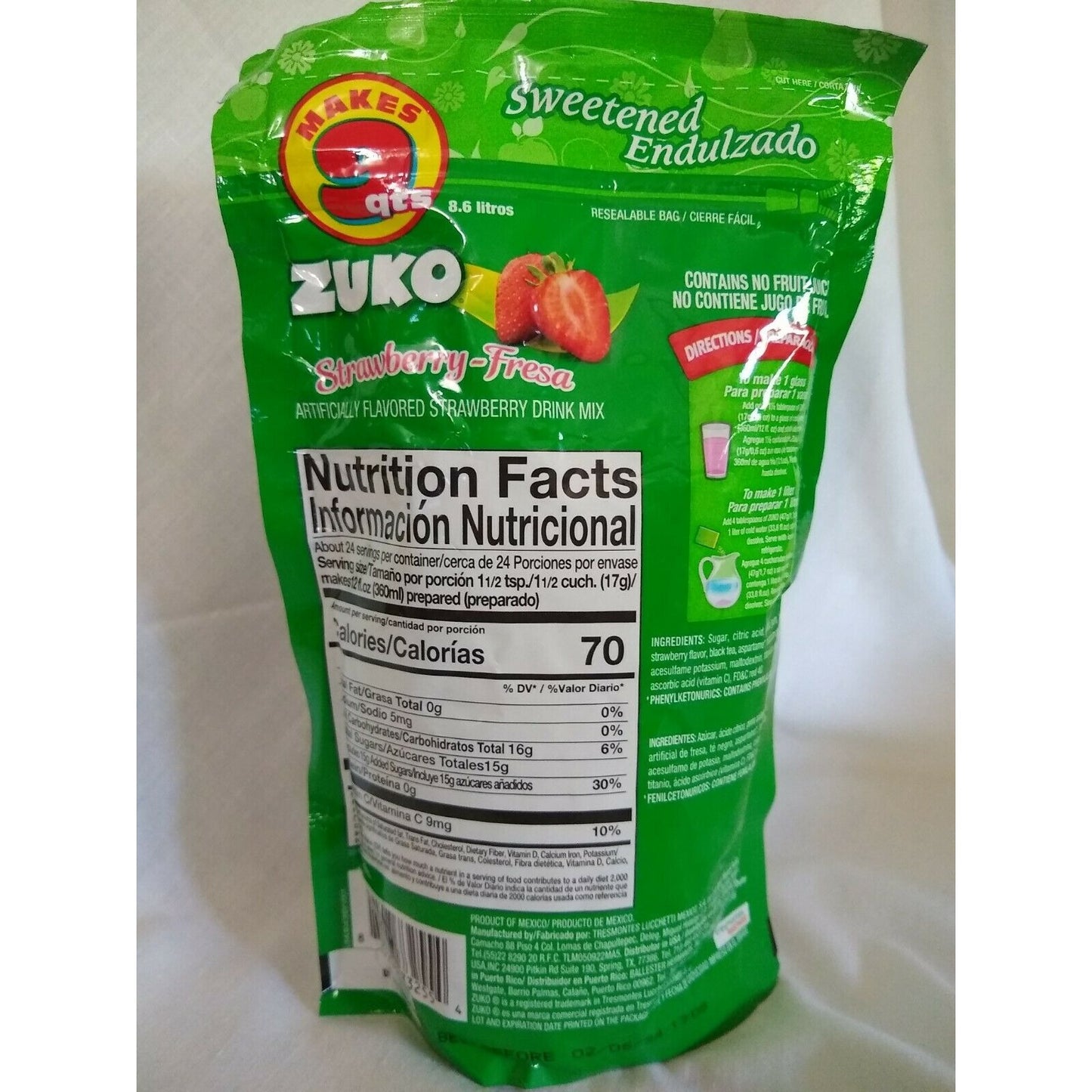 Zuko Aguas Frescas Strawberry (Fresa) Flavored Drink Mix 14.1 Ounce Package