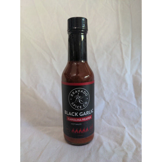 Bravado Spice Co Black Garlic Carolina Reaper Hot Sauce 5 Ounce Glass Bottle