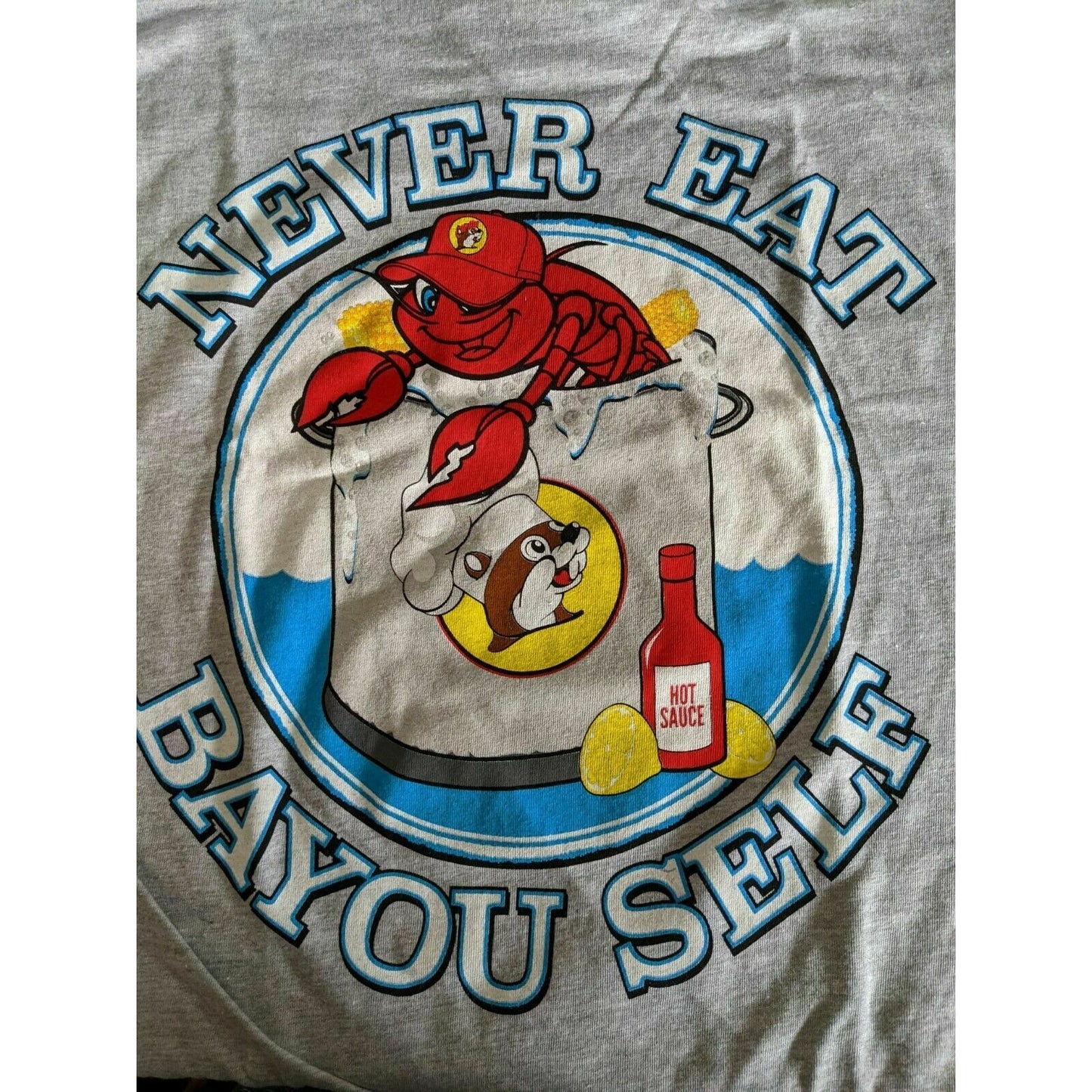 Buc-ee's Never Eat Bayou Self Gray Short Sleeve T-Shirt Sizes S-3XL