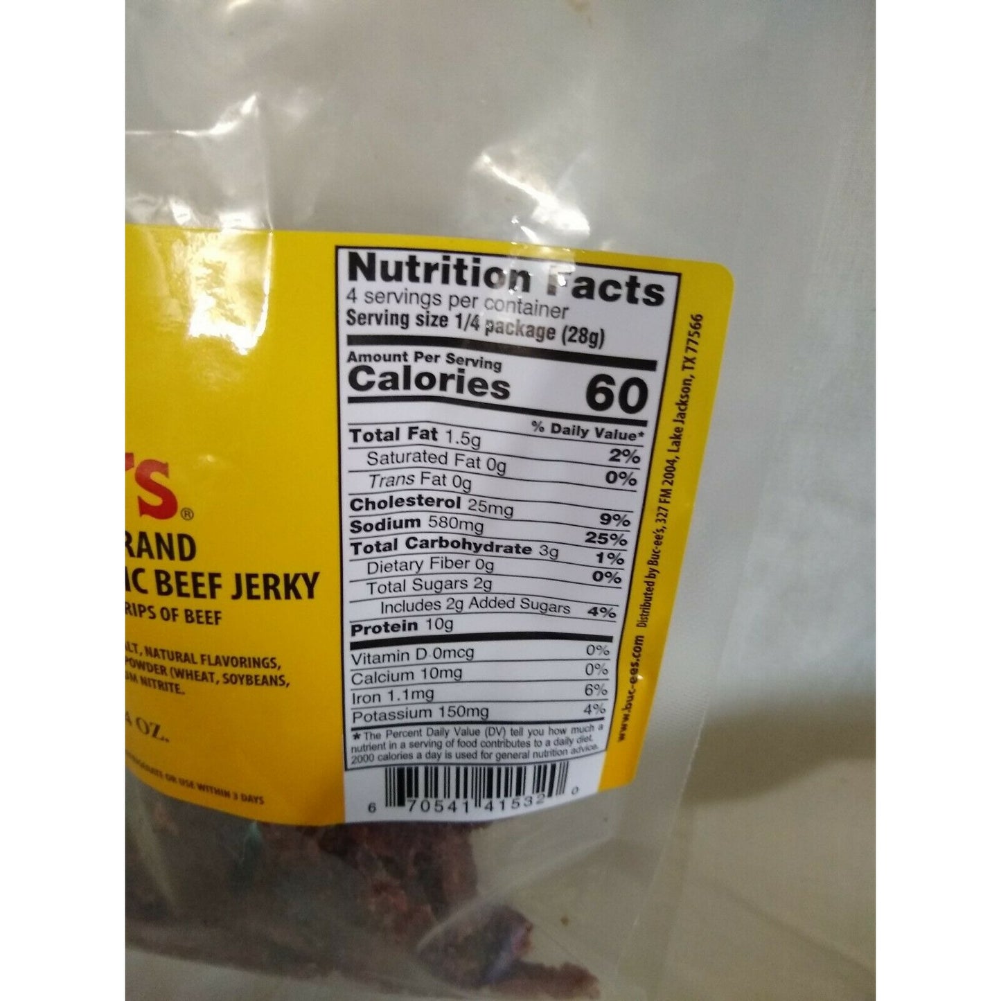 Buc-ee's Hill Country Brand Bohemian Recipe Garlic Beef Jerky 4 Ounce Bag