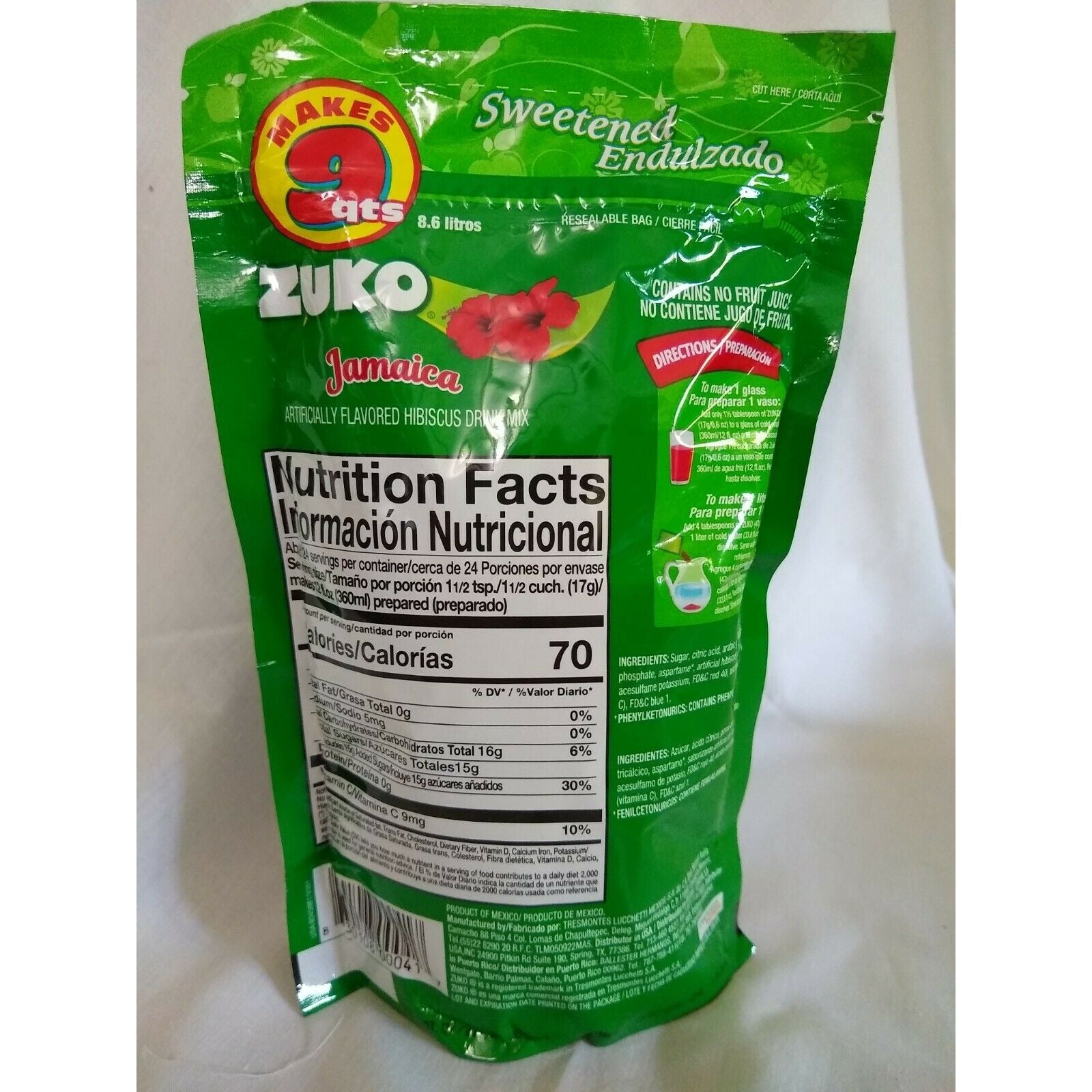 Zuko Aguas Frescas Hibiscus (Jamaica) Flavored Drink Mix 14.1 Ounce Pa